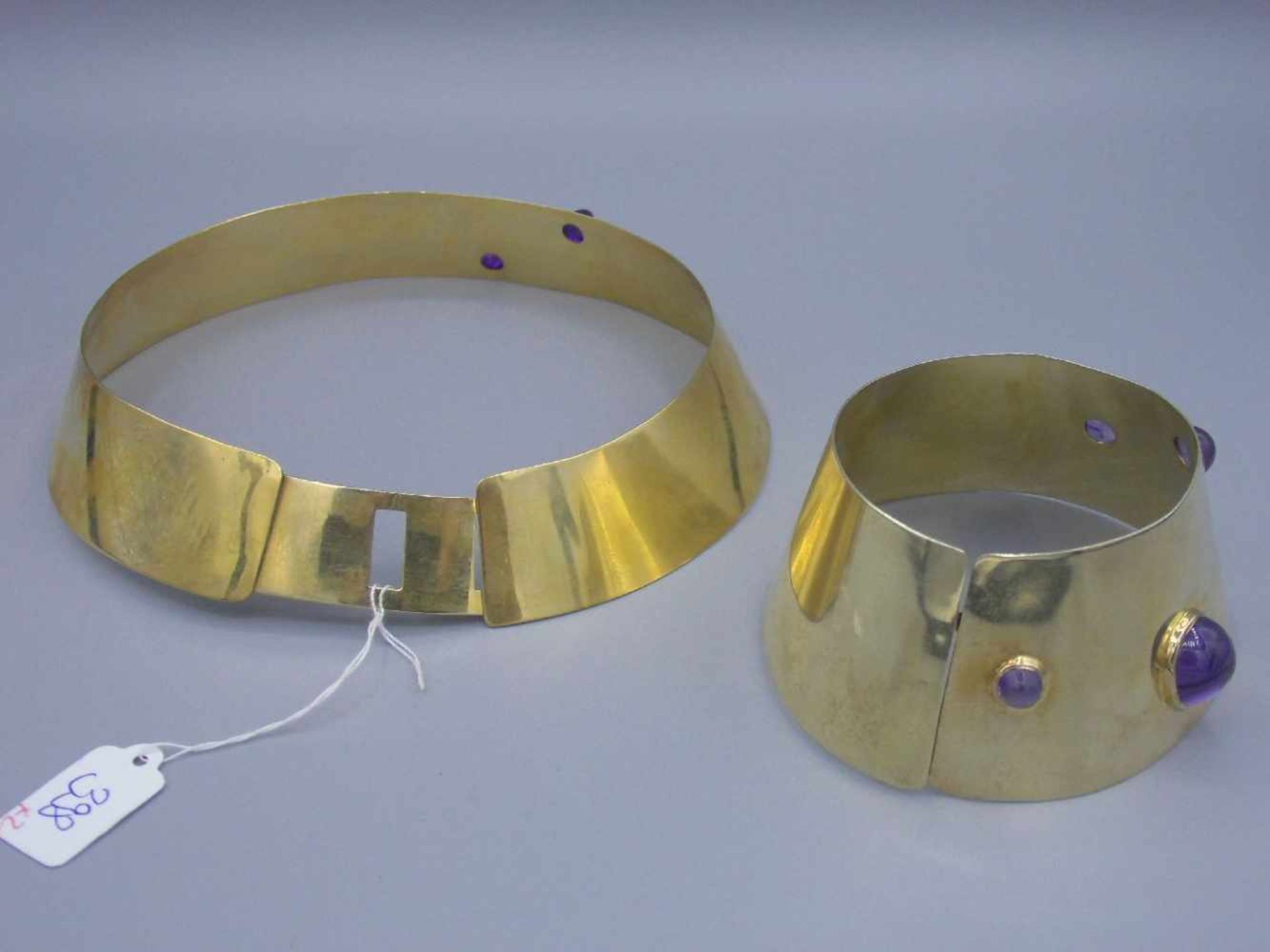 UNIKAT - SCHMUCKSET aus 800er Silber vergoldet (insgesamt 84 g). HALSREIF / COLLIER und ARMREIF - Bild 2 aus 4