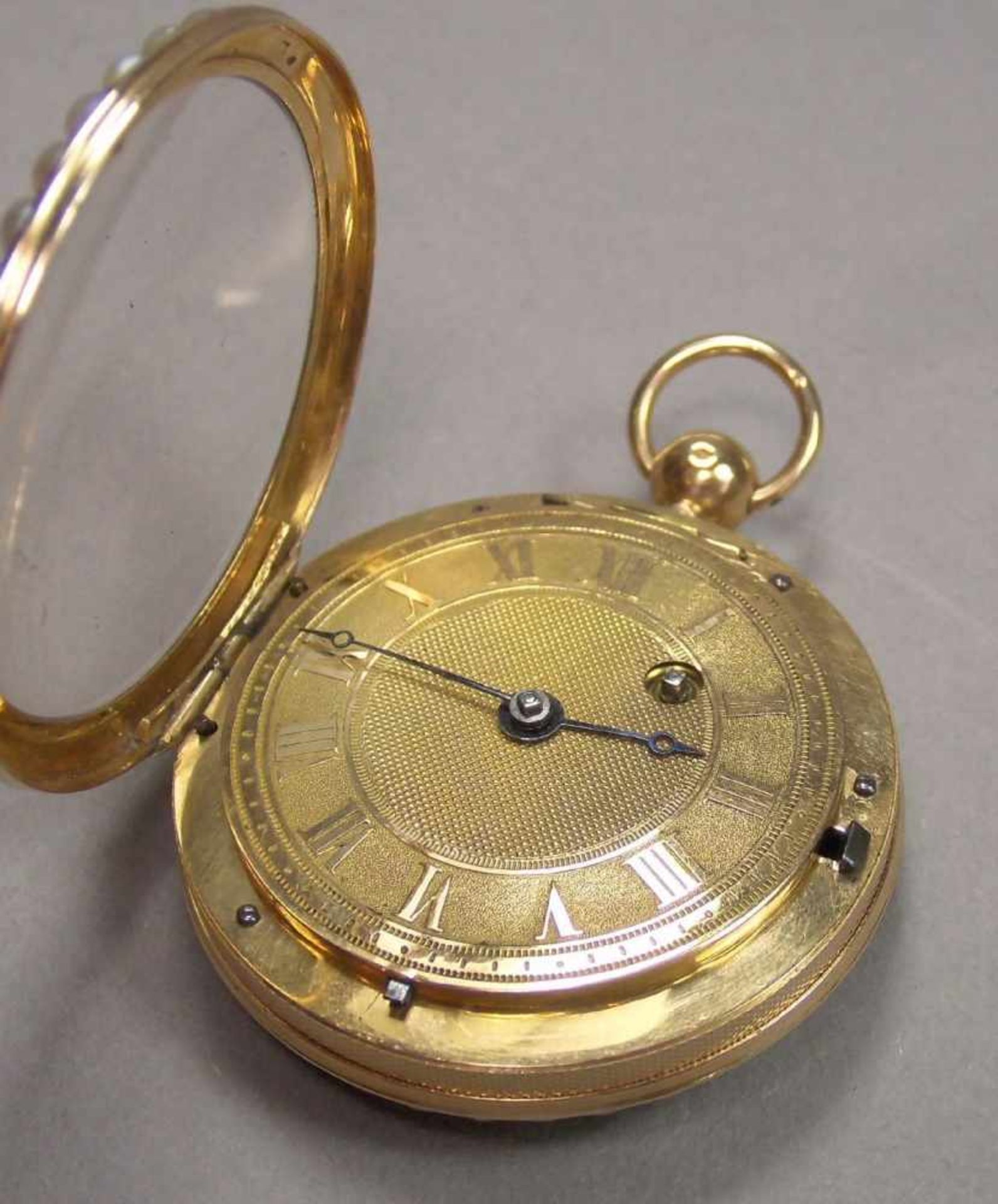 GOLDENE SPINDELTASCHENUHR / golden pocket watch, 585er bicolor Gold (mit Säure getestet) und mit - Bild 8 aus 12
