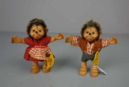 PAAR SPIELFIGUREN / PLÜSCHFIGUREN / fluffy toys: Mecki und Micki, 1970er Jahre, Manufaktur Steiff.