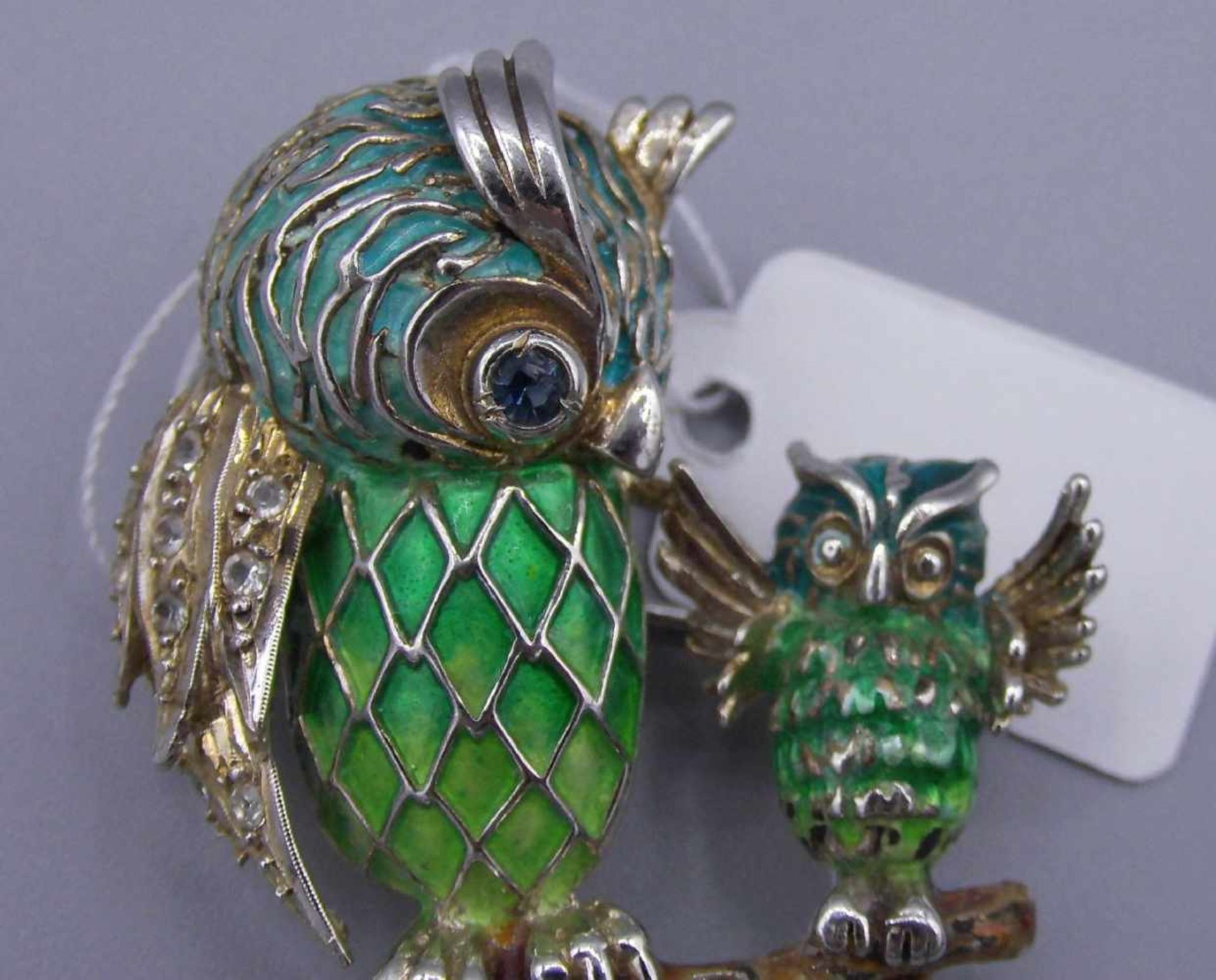 FIGÜRLICHE BROSCHE "EULEN" / owl brooch, 20. Jh., 925er Silber, gemarkt mit ungedeuteter - Bild 3 aus 5