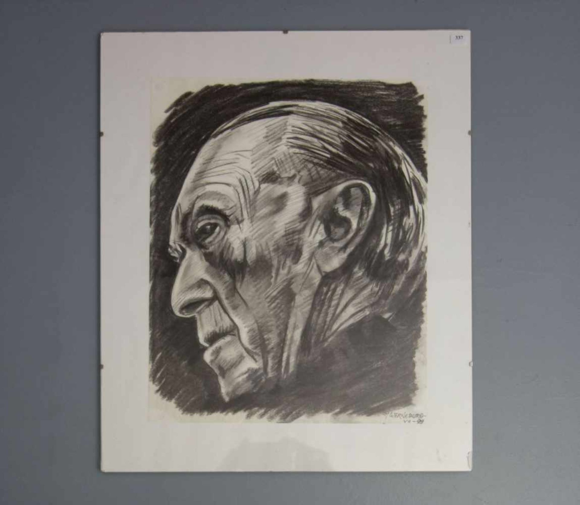 WERNEBURG, ST. (20./21. Jh.), Kohlezeichnung / drawing: "Porträt Konrad Adenauer", Kohle auf