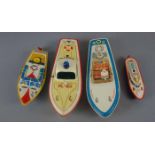 KONVOLUT BLECHSPIELZEUG / BOOTE - 4 Schiffe / Boote / tin toy boats, 20. Jh., farbig lithografiertes