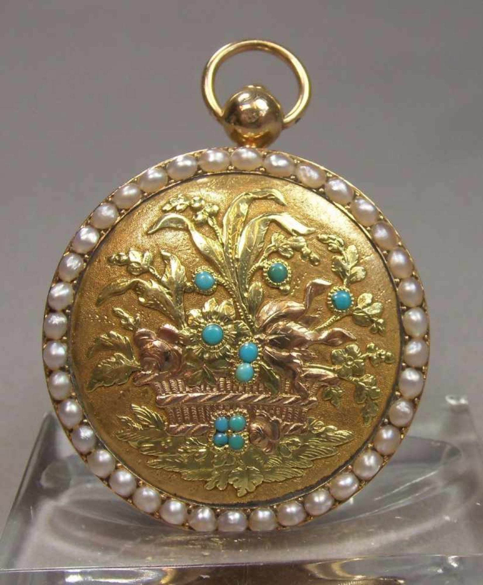 GOLDENE SPINDELTASCHENUHR / golden pocket watch, 585er bicolor Gold (mit Säure getestet) und mit - Bild 6 aus 12