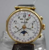 VINTAGE CHRONOGRAPH MIT MONDPHASE UND VOLLKALENDER / ARMBANDUHR / wristwatch, 2. H. 20. Jh.,