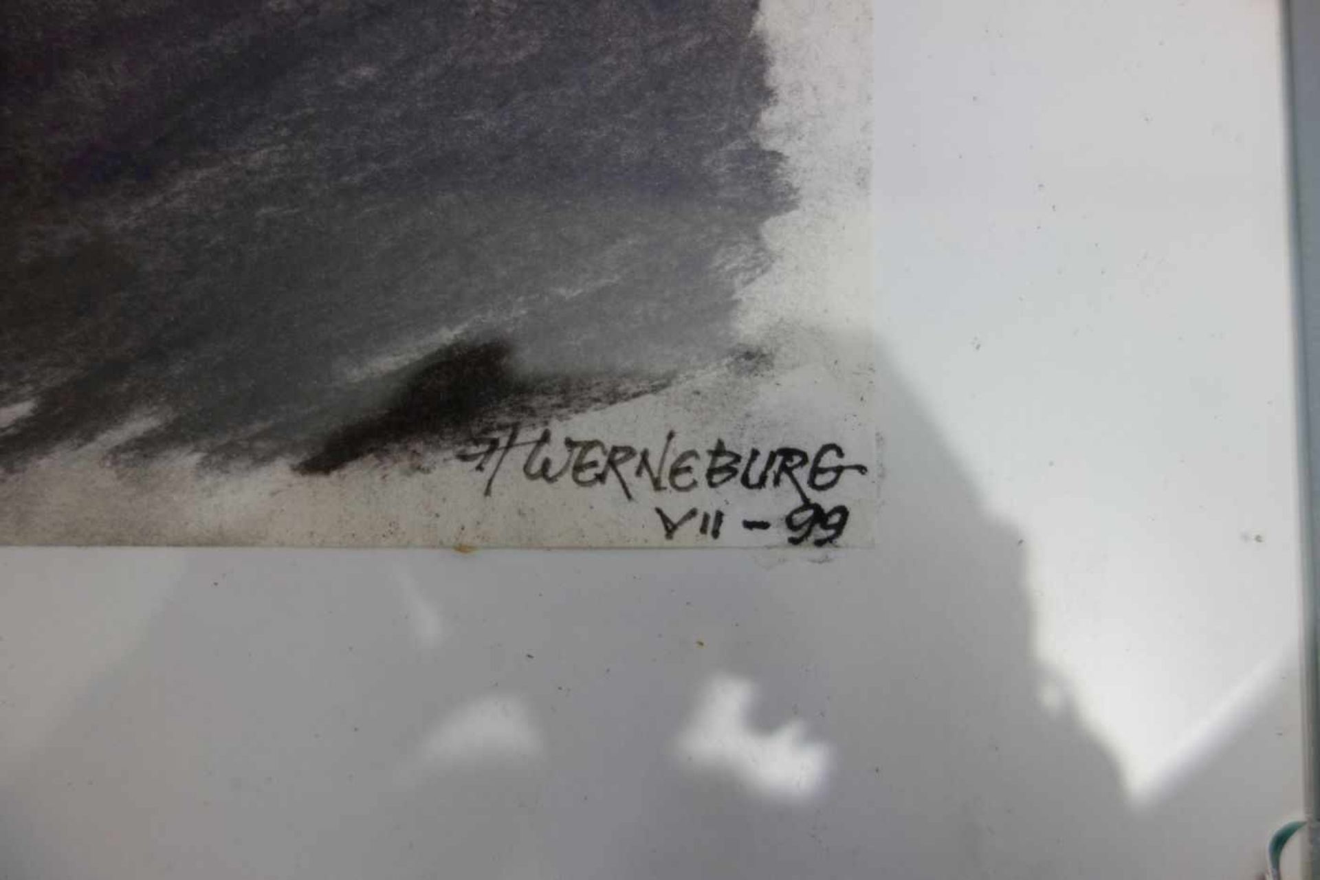 WERNEBURG, ST. (20./21. Jh.), Kohlezeichnung / drawing: "Porträt Konrad Adenauer", Kohle auf - Bild 2 aus 3