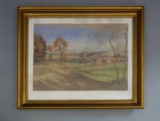 GRIMM, EDMUND (deutscher Landschaftsmaler, geb. 1920), Pastell: "Blick vom Hocker auf Triptis" /