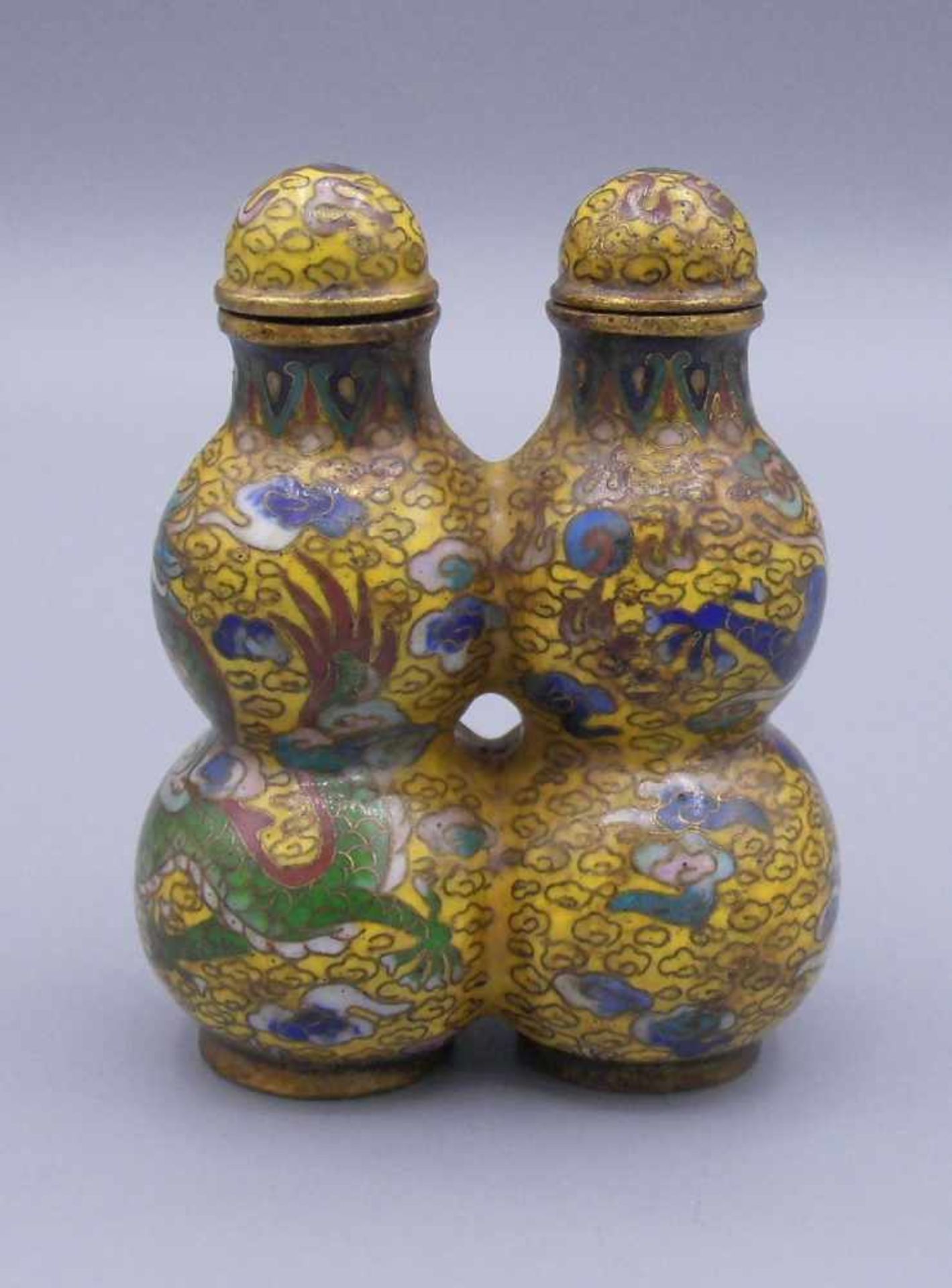 CLOISONNÉ - SNUFFBOTTLE / DOPPEL-SCHNUPFTABAKBEHÄLTER, China, Emaille über Messing. Doppel- - Image 3 of 7