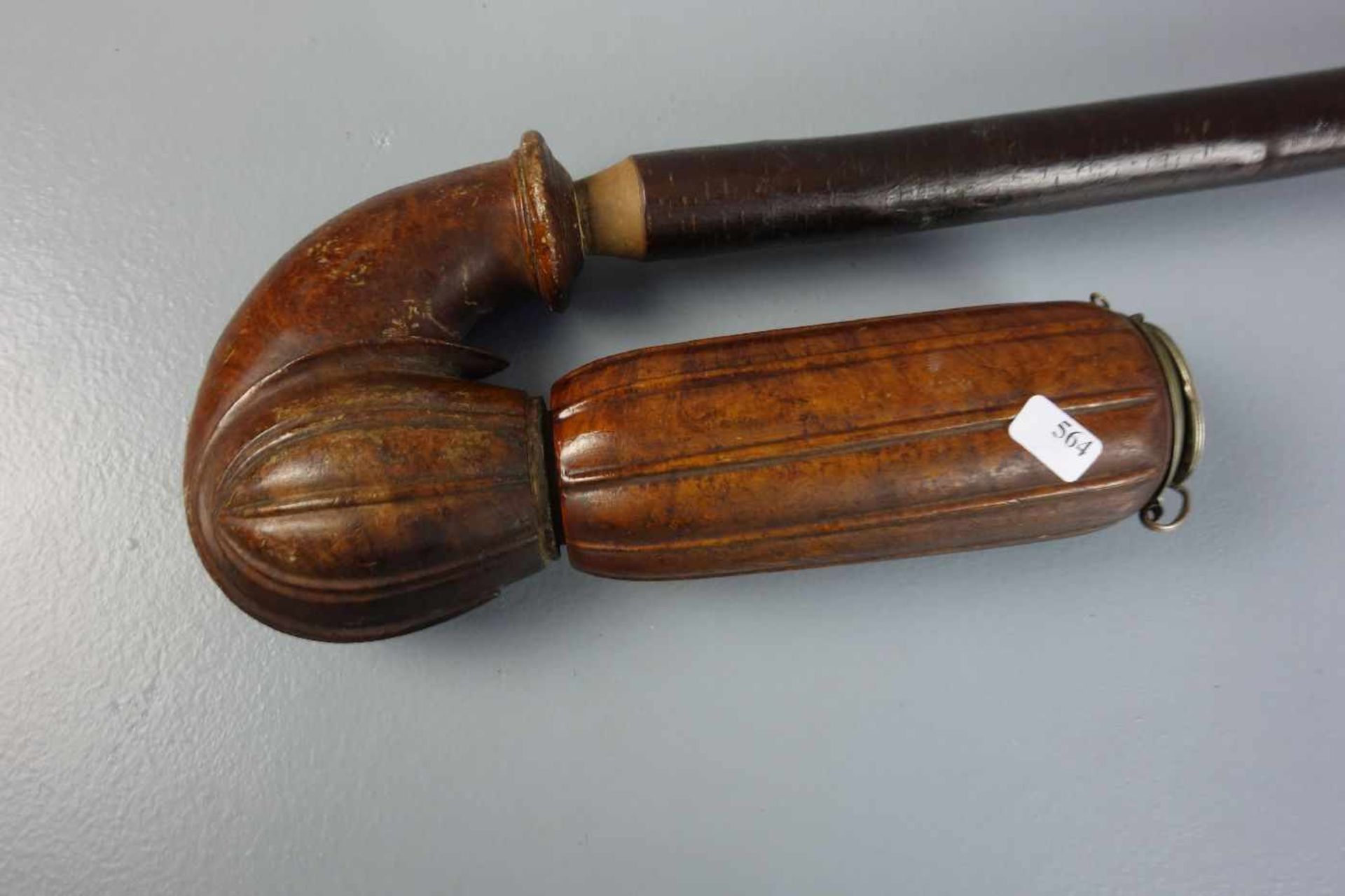 BIEDERMEIER-PFEIFE / pipe, 19. Jh., Schaft gearbeitet aus Holz und Horn. Pfeifenkopf aus Holz mit - Bild 3 aus 4