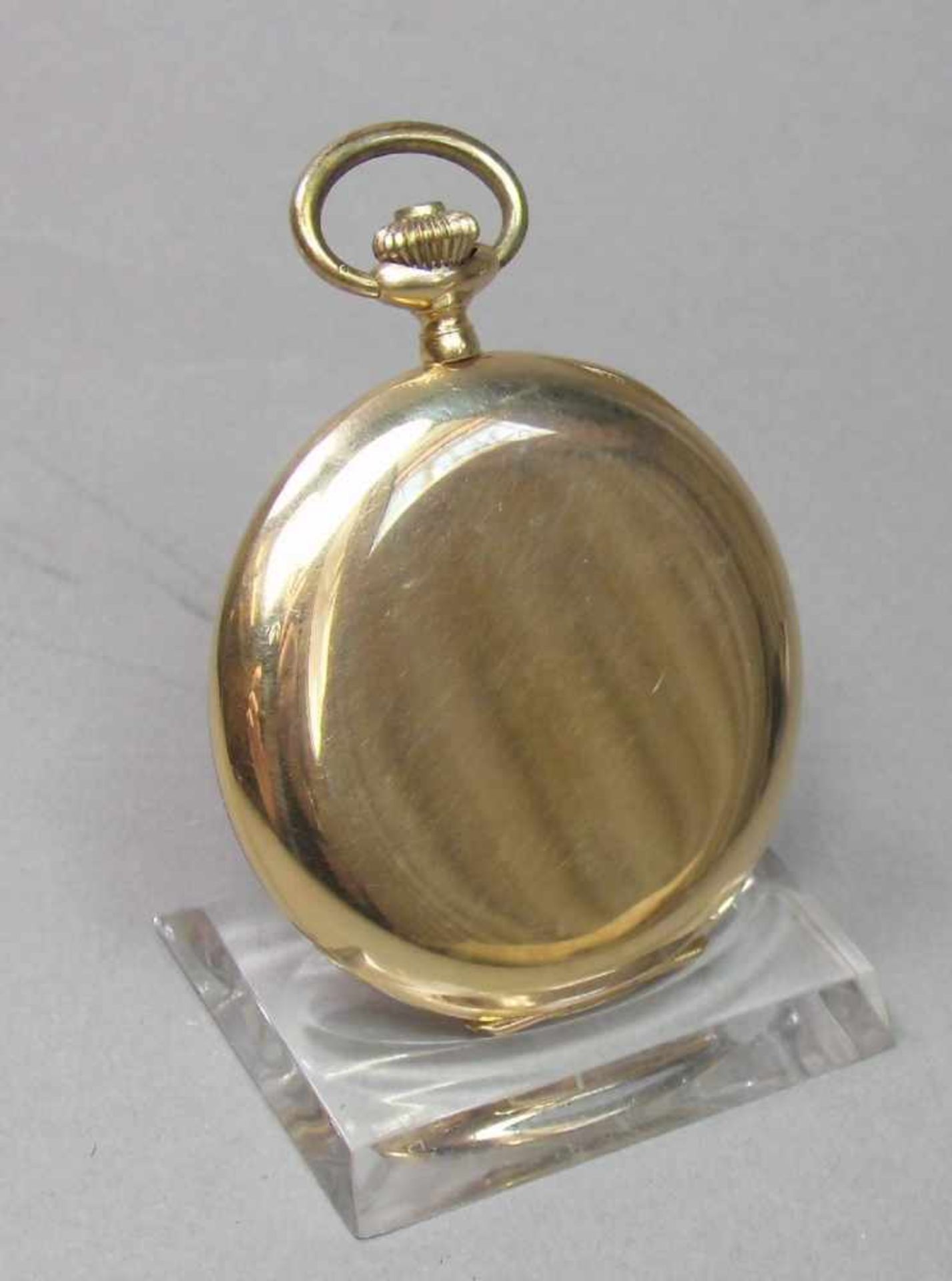 GOLD-SAVONETTE / TASCHENUHR MIT SPRUNGDECKEL / hunter case pocket watch, 1. H. 20. Jh., - Bild 6 aus 7