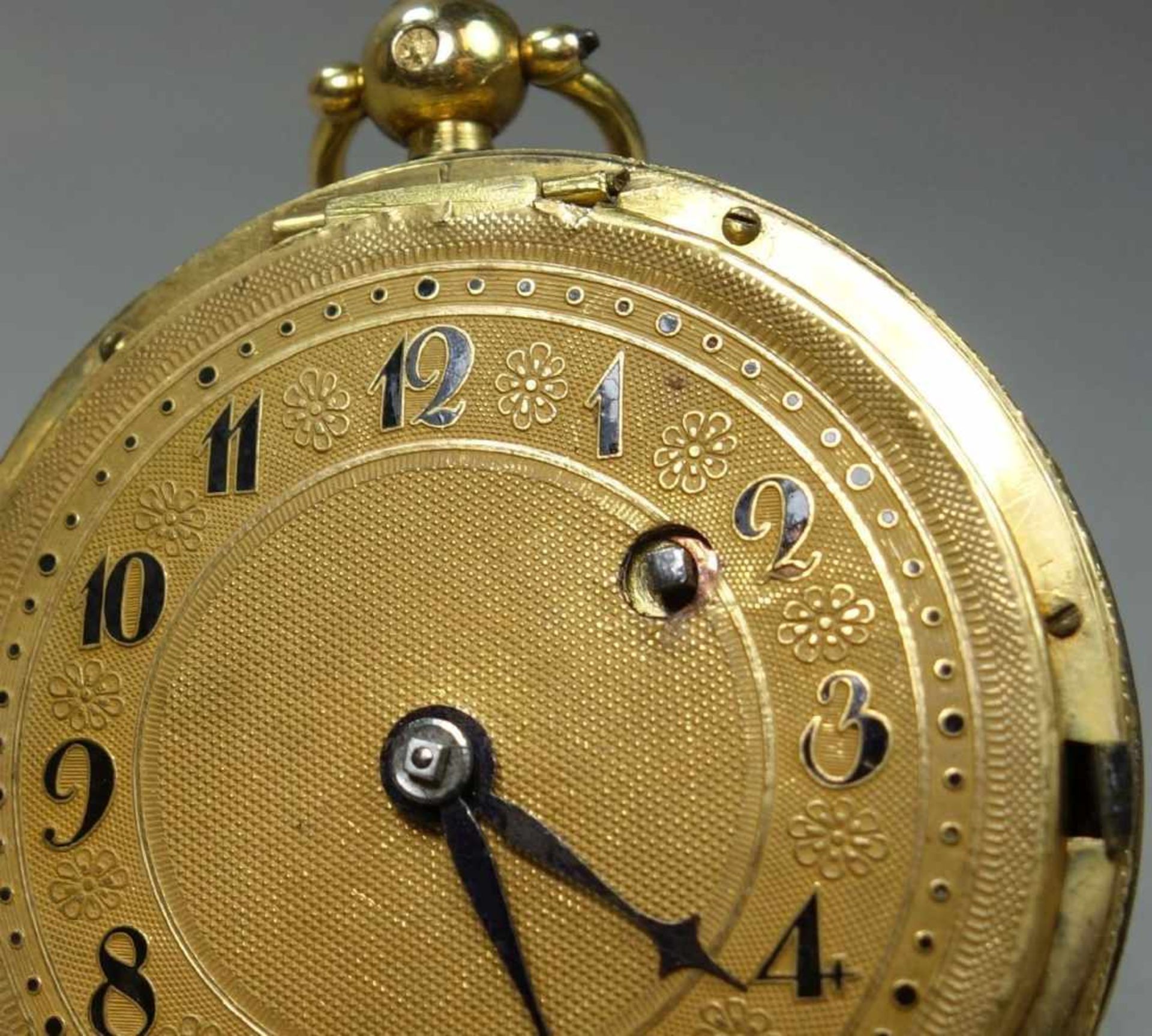 GOLDENE SPINDELTASCHENUHR / golden pocket watch, 585er bicolor Gold (mit Säure getestet) und mit - Bild 12 aus 15