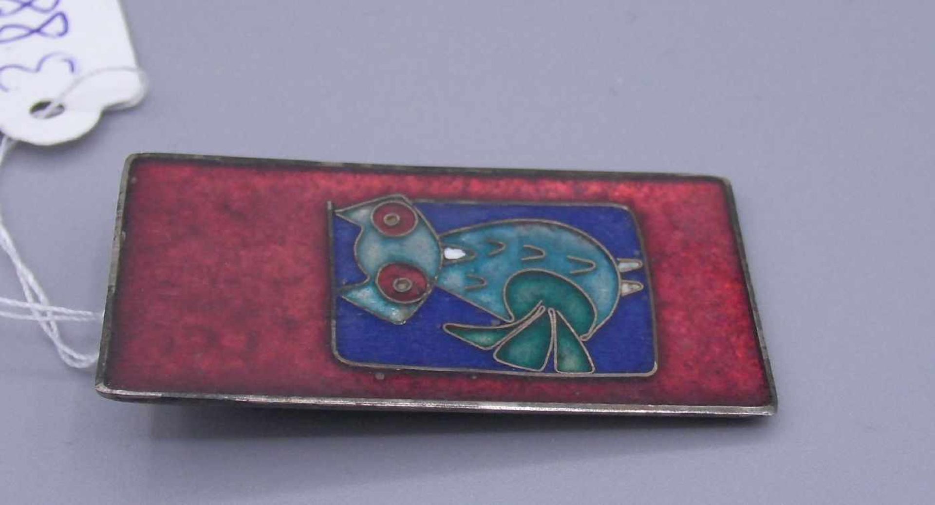 ANHÄNGER MIT EULENDEKOR / EMAILLESCHMUCK / pendant with enamel patterns, Mitte 20. Jh., ungemarkt, - Bild 3 aus 3