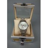 NEUWERTIGE ENGELHARDT ARMBANDUHR / wristwatch, Automatik-Uhr. Rundes mattiertes Stahlgehäuse mit