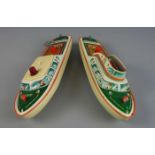 KONVOLUT BLECHSPIELZEUG / BOOTE / toy boats, Mitte 20. Jh., lithografiertes Blech und Plastik,