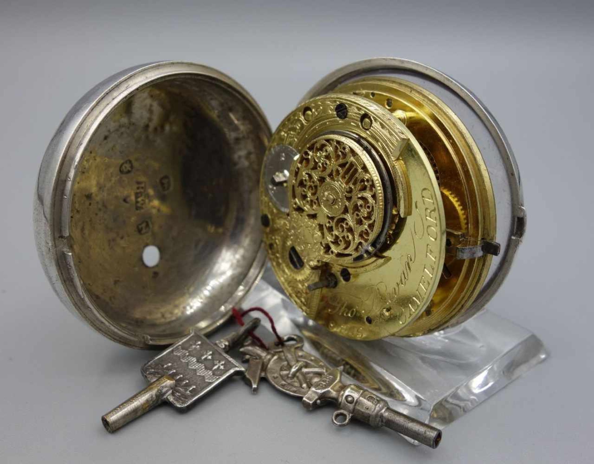 SPINDELTASCHENUHR MIT FREIMAUERMOTIVEN / masonic pocket watch, 1. H. 19. Jh., Schlüsselaufzug (mit - Bild 5 aus 6