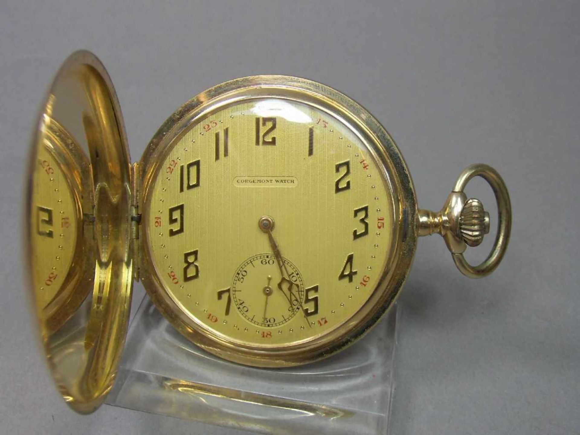 GOLD-SAVONETTE / TASCHENUHR MIT SPRUNGDECKEL / hunter case pocket watch, 1. H. 20. Jh., - Bild 4 aus 7