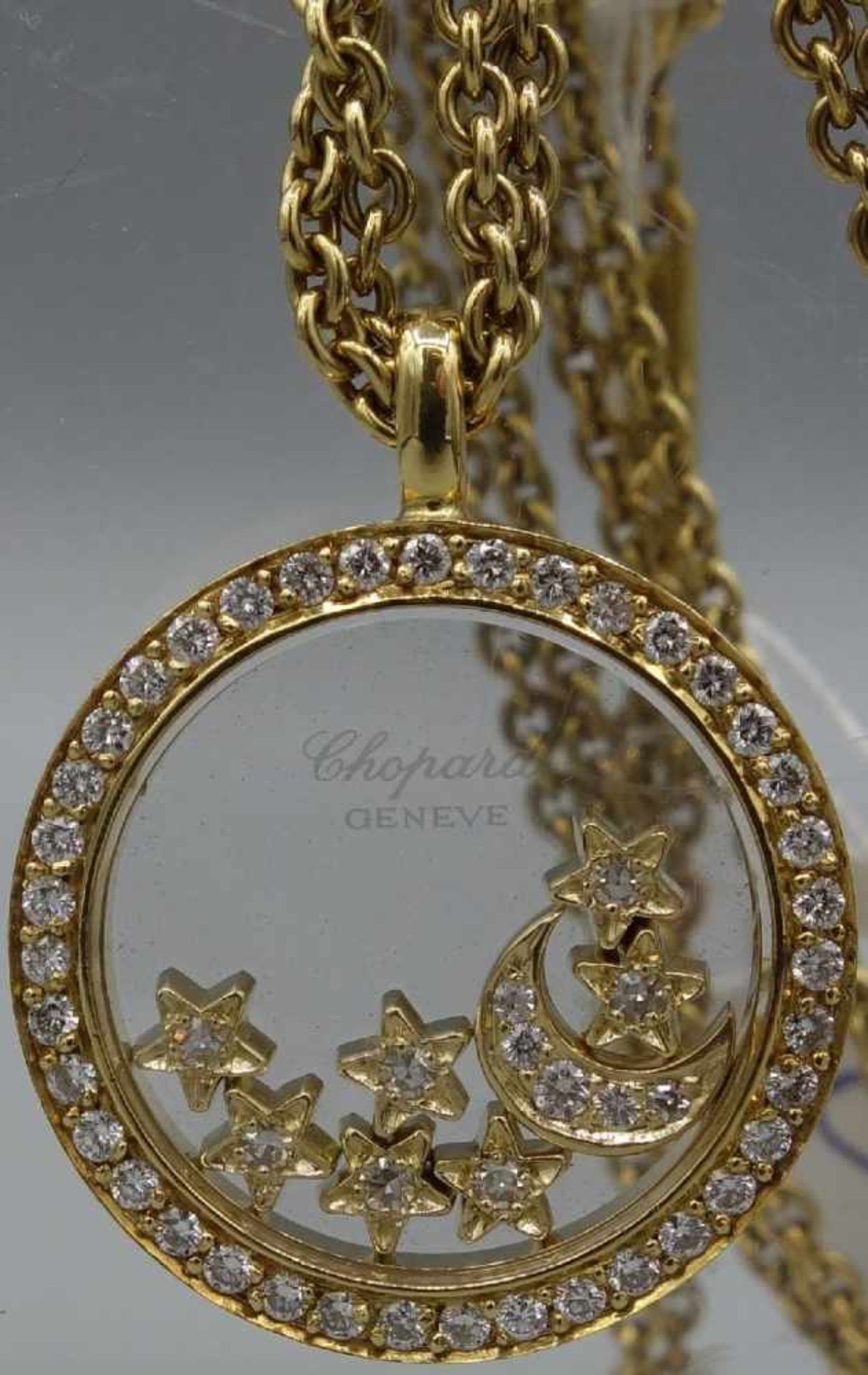 HAPPY DIAMONDS - CHOPARD - COLLIER / KETTE MIT ANHÄNGER, 750er Gold (26,9 g), auf dem Glas bez. "