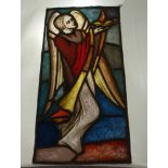 GLASMALEREI / FENSTERBILD / BLEIVERGLASUNG - "Engel", ungemarkt, polychromes Glas. Figur eines