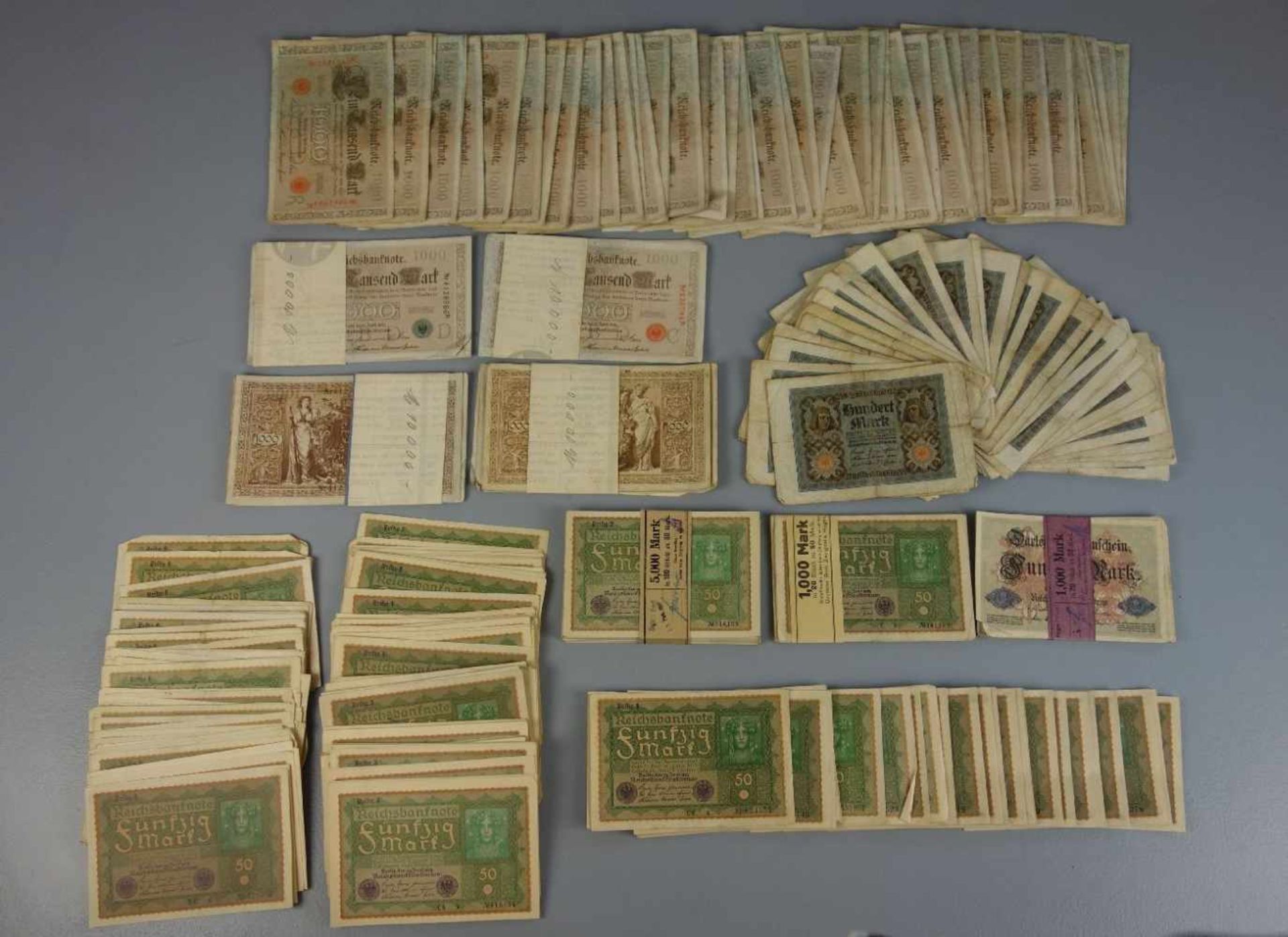 GROSSES KONVOLUT PAPIERGELDSCHEINE / notes, Deutsches Reich von 1910 - 1920. Beinhaltet ca. 550 x 50