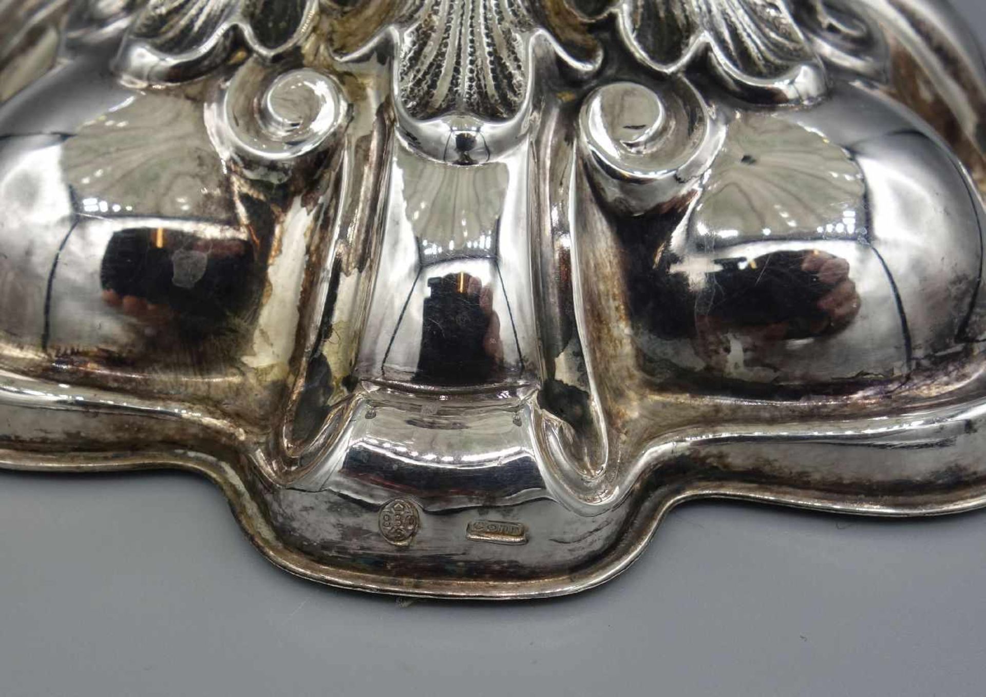 TAFELAUFSATZ / FUSSSCHALE / glas bowl on a silver stand, Glas und Silber, 830er Silber, gemarkt " - Bild 5 aus 6
