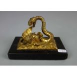 FIGURENGRUPPE / TIERGRUPPE: "Schlange und Eule" / sculpture: owl and snake, um 1900, Bronze oder