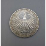 SILBERMÜNZE / GEDENKMÜNZE : 5 DM / Deutsche Mark, J, 1957. Joseph Freiherr von Eichendorff. D. 2,9