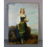MALER DES 19. JH., Gemälde / painting: "Bildnis einer jungen Frau in Tracht", 19. Jahrhundert, Öl