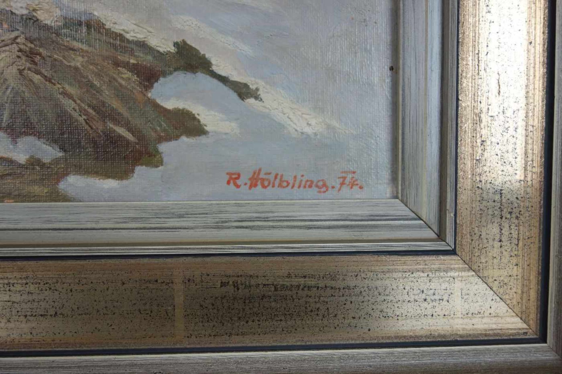 HÖLBLING, RUDOLF (Wien 1897-1990 Oberstdorf), Gemälde / painting: "Winterlandschaft mit Hütte", Öl - Image 2 of 3