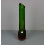 MURANO - GLASVASE, dickwandiges farbloses Glas, orange und grün unterfangen, 1960er /1970er Jahre.