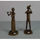 ANONYMER BILDHAUER (20. / 21. JH.), Paar Bronze - Skulpturen: "Trompeter" und "Flötistin" /