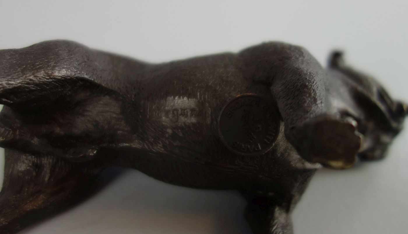 PAAR FIGÜRLICHE BRONZEN: "HUNDE" / two bronze dogs, 20. Jh., Mops / Französische Bulldogge in Art - Image 5 of 7