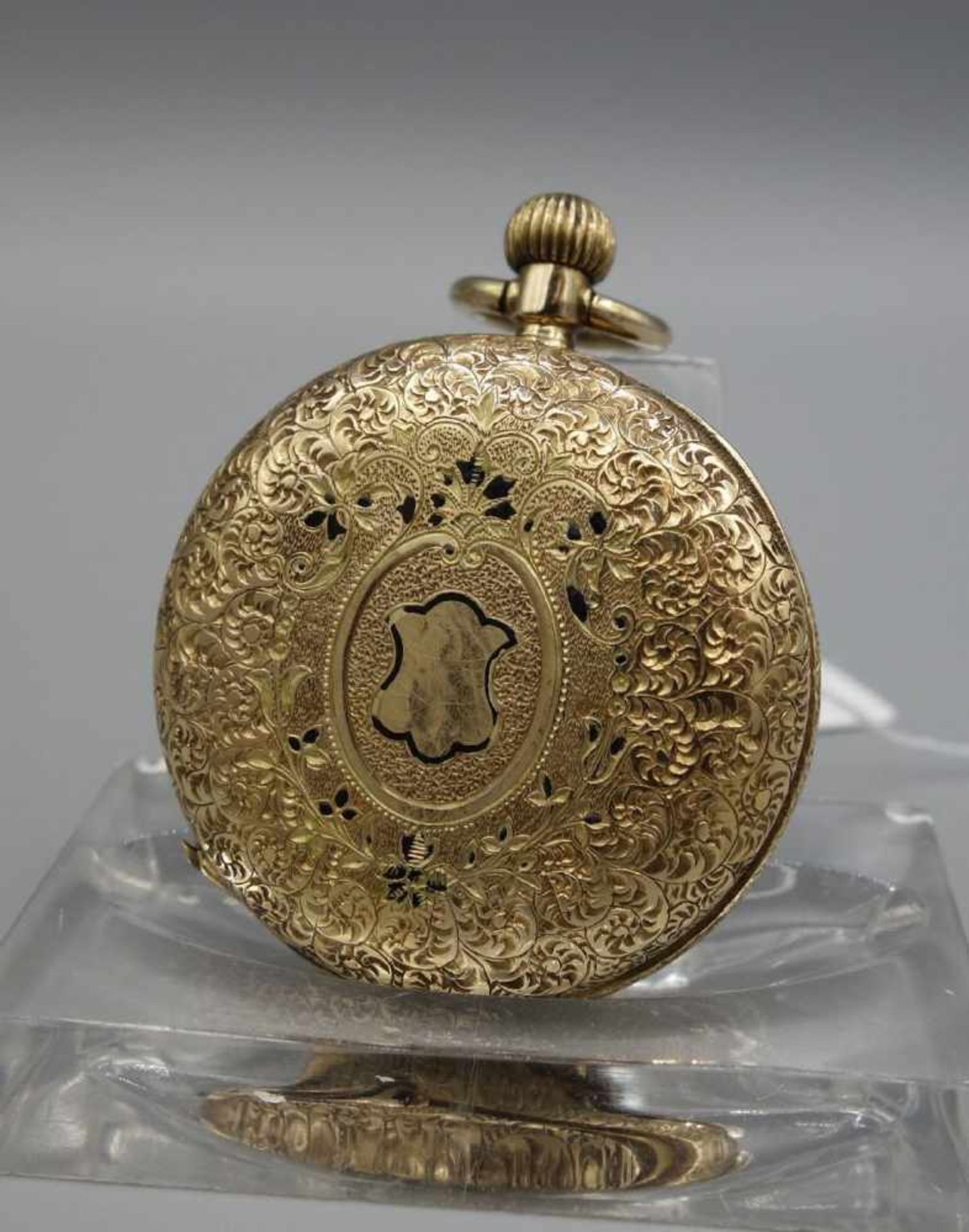 GOLDENE DAMEN-HALBSAVONETTE / DAMEN-TASCHENUHR / ladies half hunter, um 1900, Handaufzug (Krone - Bild 3 aus 9