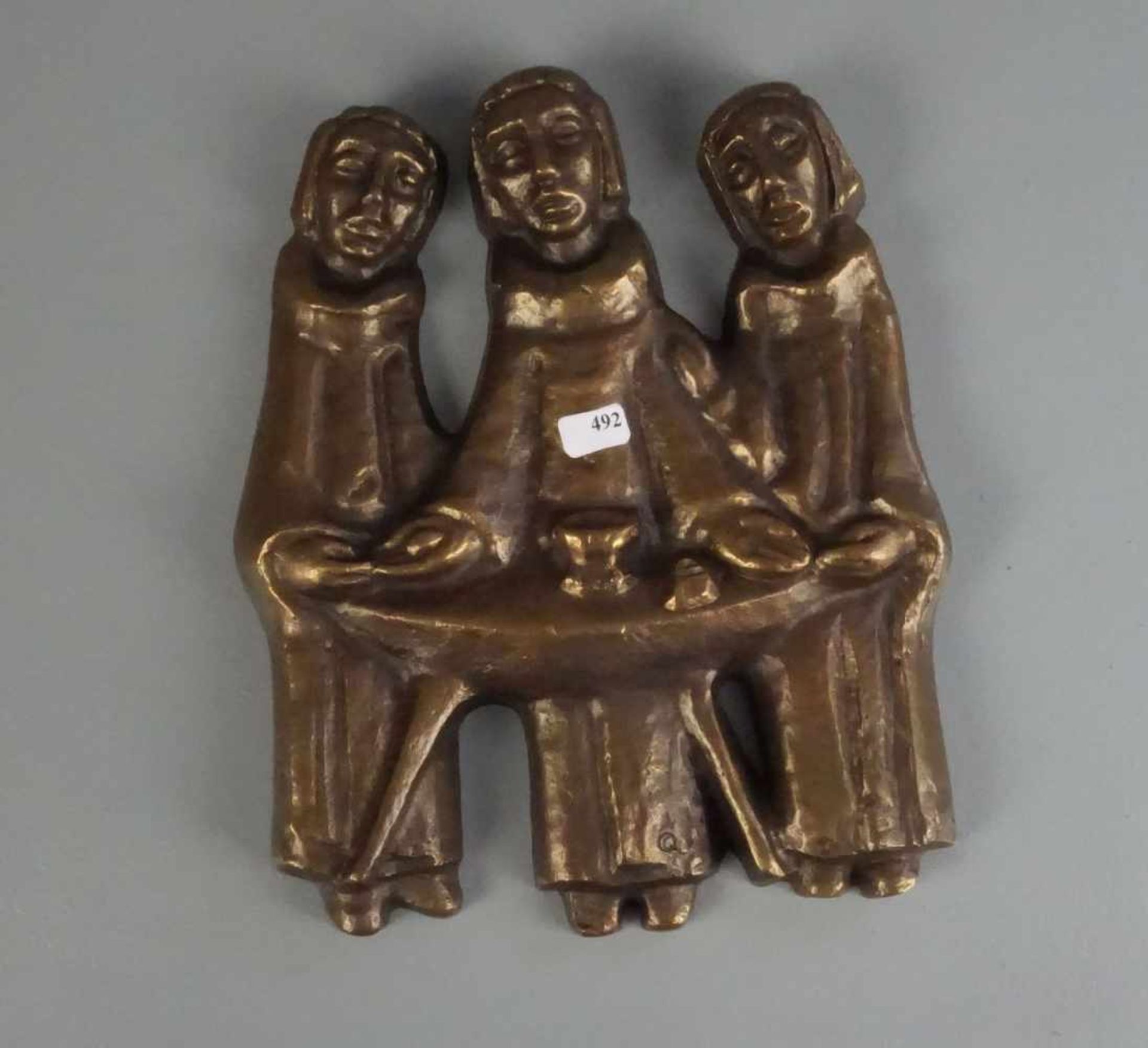 BILDHAUER DES 20. JH. - Relief: "Abendmahl / Jesus und die Emmaus Jünger", Bronze, helle Patina,