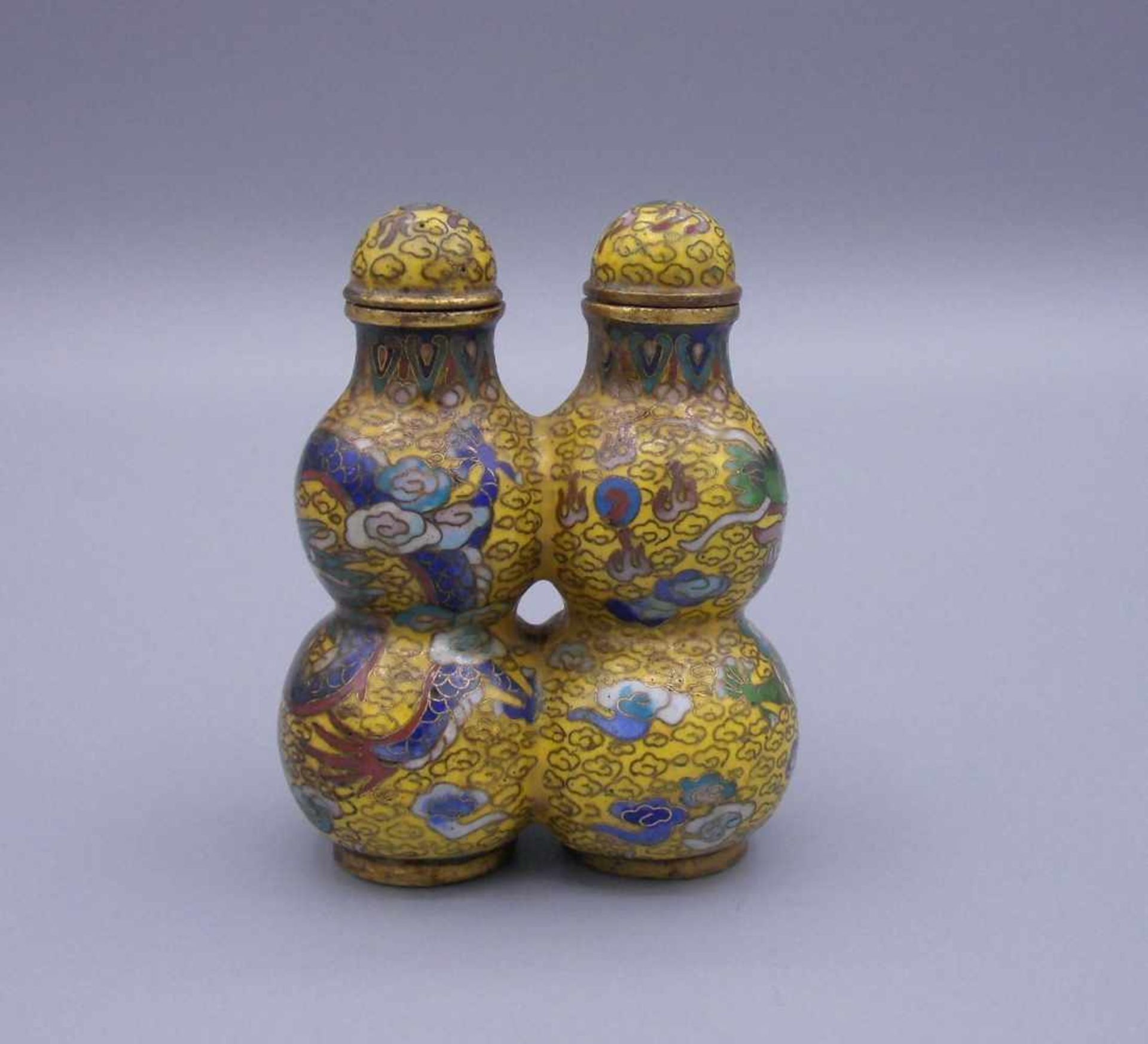 CLOISONNÉ - SNUFFBOTTLE / DOPPEL-SCHNUPFTABAKBEHÄLTER, China, Emaille über Messing. Doppel-