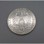 SILBERMÜNZE / GEDENKMÜNZE : 5 DM / Deutsche Mark, F, 1955. Friedrich von Schiller / Zum 150.