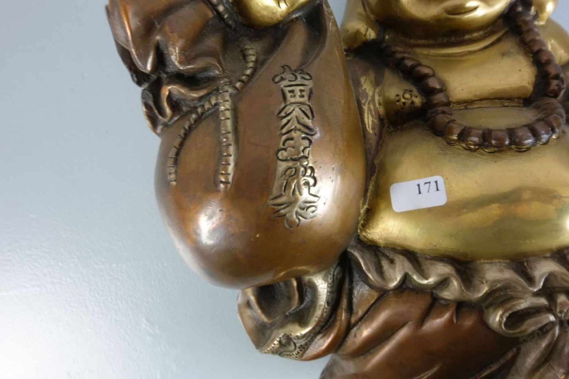 SKULPTUR: Buddha "Budai" / Glücksbuddha, Bronze, gold-, silber- und kupferfarben patiniert. Buddha - Bild 5 aus 5