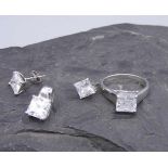 SCHMUCKSET AUS 925er Silber mit Zirkonia-Besatz (insgesamt 9,3 g), bestehend aus Ring (Ring-Gr. 59/