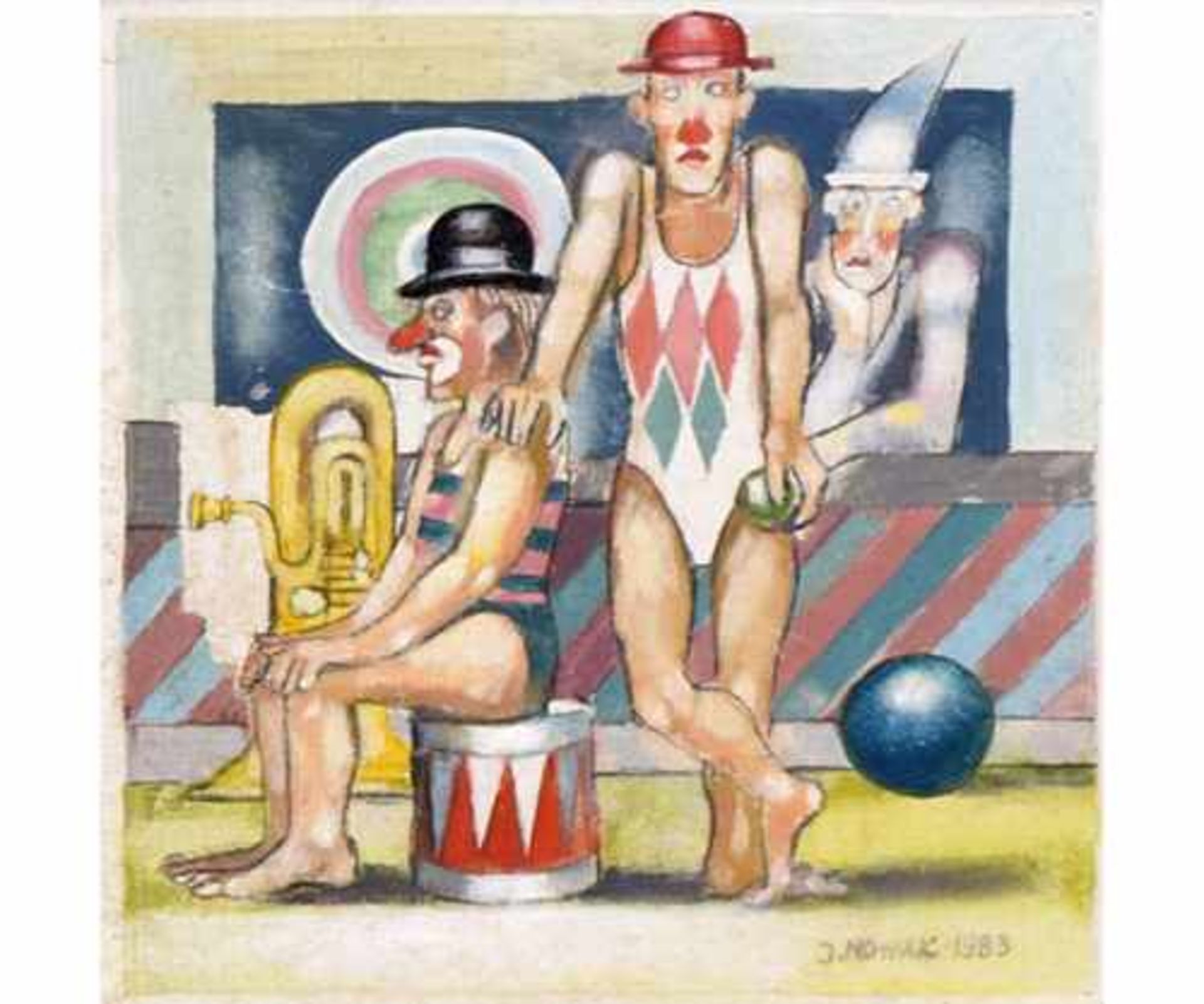 Jan NOWAK, 1930-2010; Öl auf Faserplatte "Clown`s"; re. unten sign. und dat. 1983; 18 cm x 18 cm;