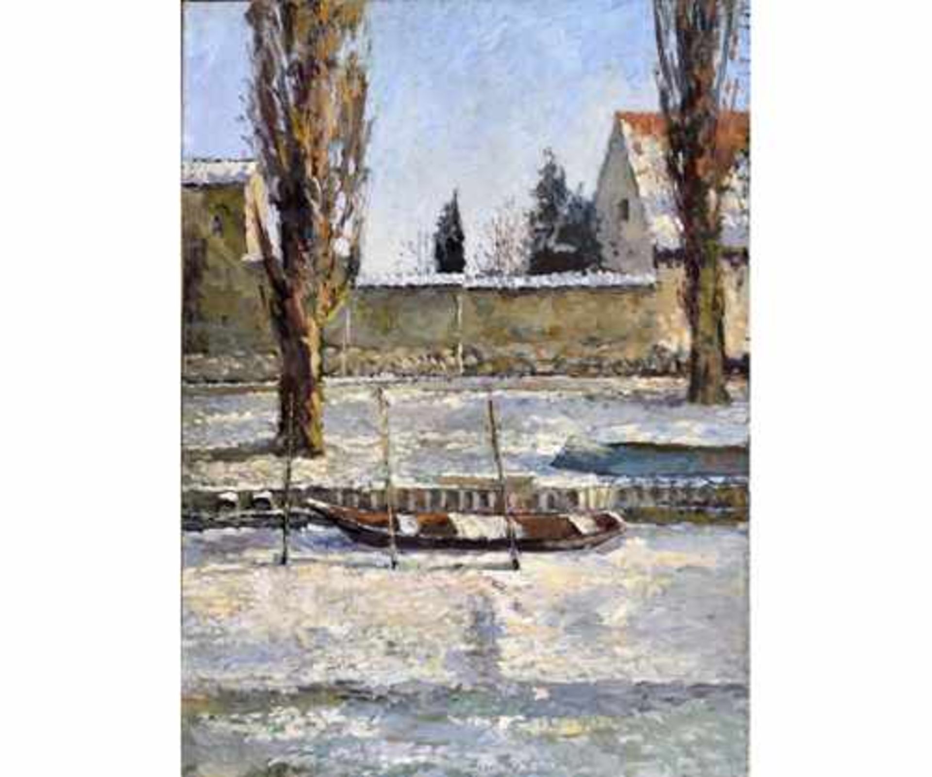 Alexandre SEMENTSOV, 1941 St.Petersburg – 2006 Beeskow; Öl auf Leinwand "Fischerkiez im Winter in