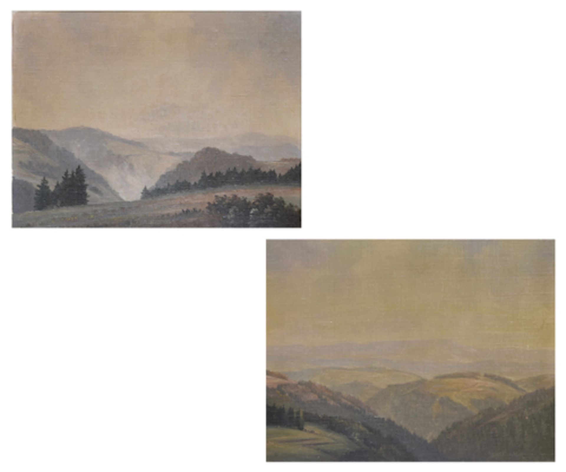 Gemäldepaar, 2. Viertel 20. Jhd.; Öl auf Leinwand "Panorama-Landschaft"; re. unten sign.;