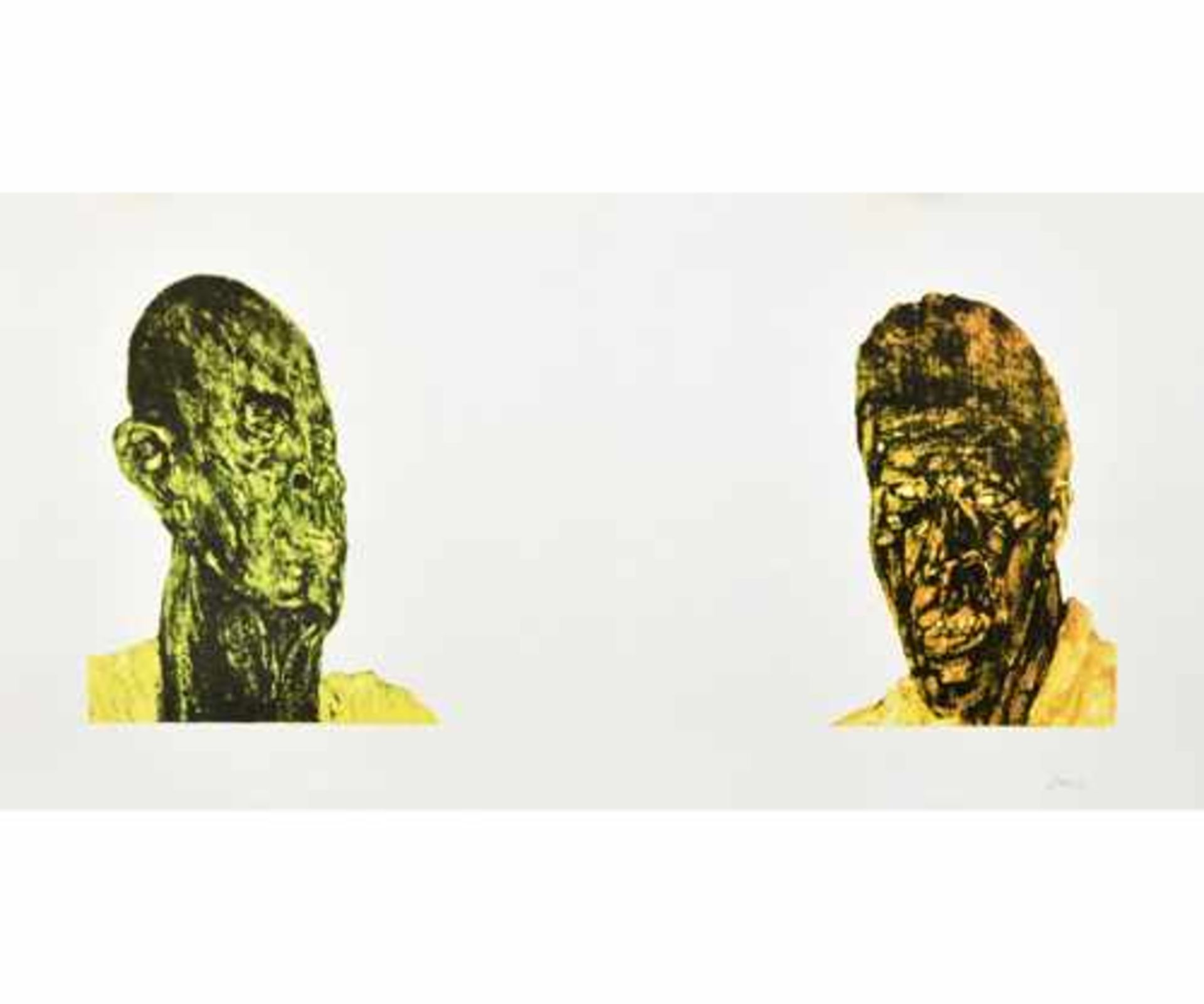 Leon GOLUB, 1922 Chicago - 2004 New York; Farb-Siebdruck "Two Black Men" 1993; re. unten