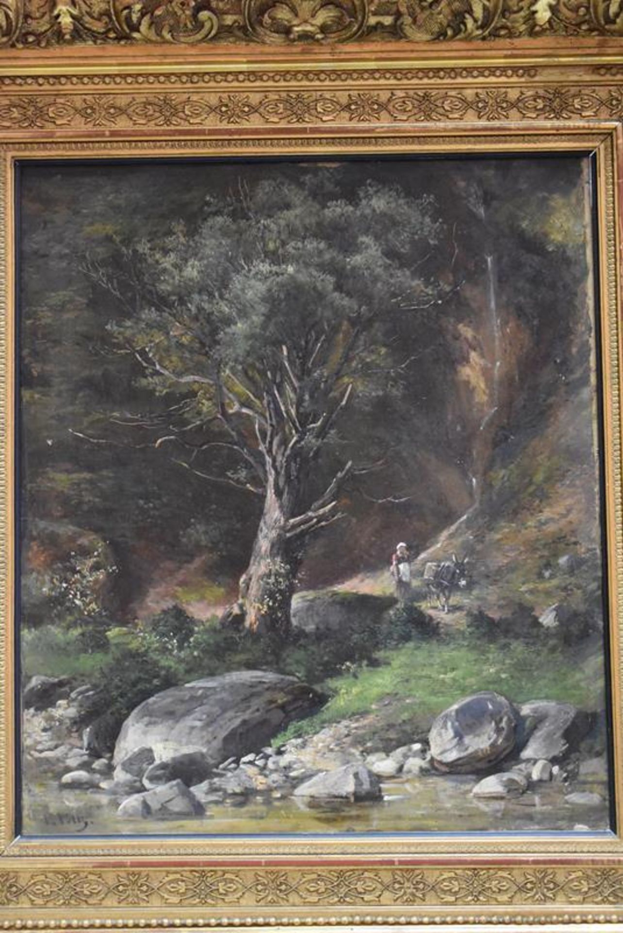 Ludwig Gustav Voltz (1825 - 1911) "Bäuerin mit Esel auf dem Waldweg"Mindestpreis 400Bezeichnung - Bild 2 aus 3