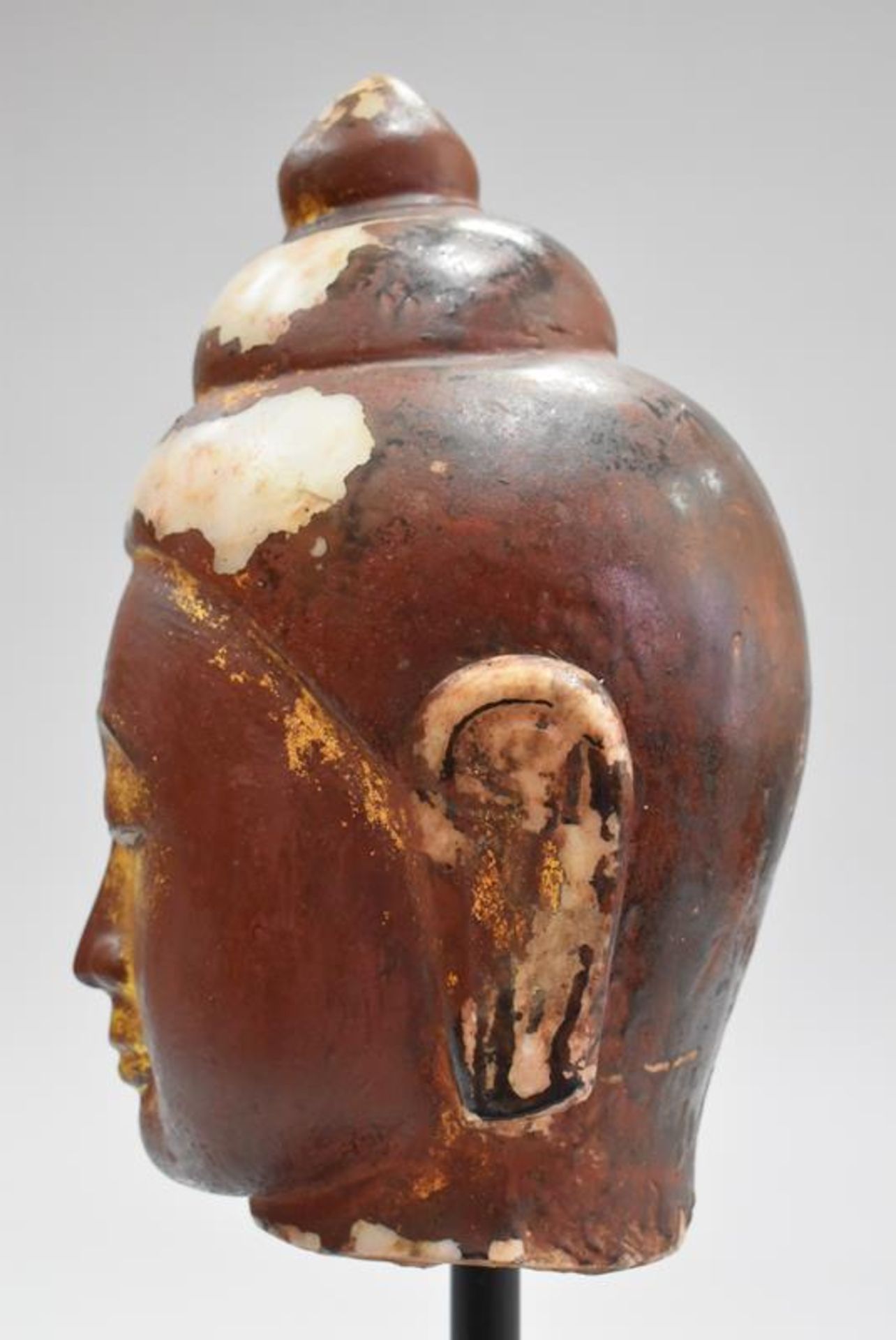 Buddha Kopf Marmor vergoldet Thailand um 1800Mindestpreis 600Bezeichnung Buddha Kopf Marmor - Bild 3 aus 3