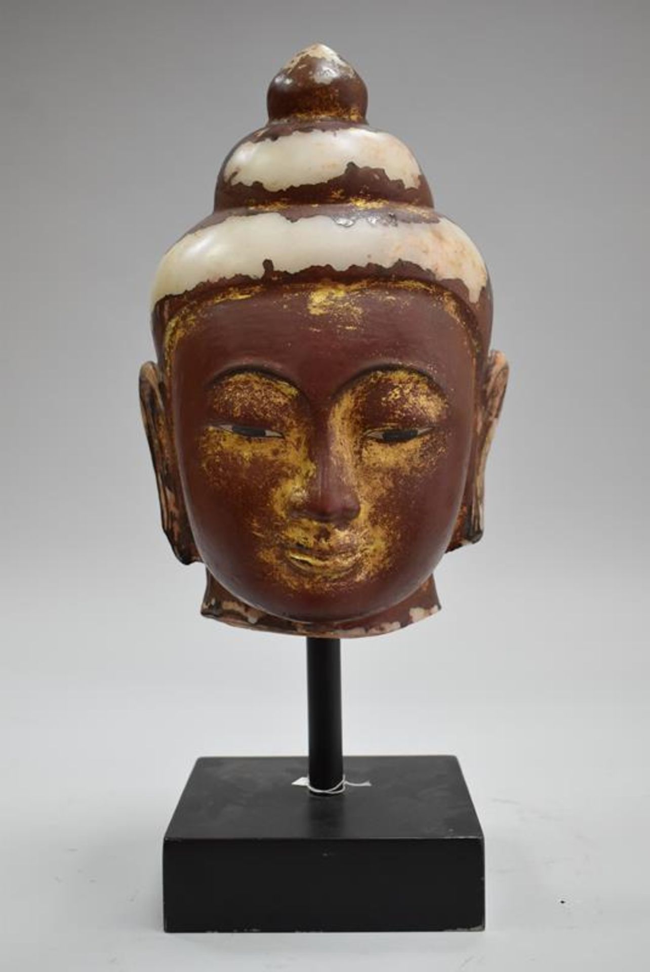 Buddha Kopf Marmor vergoldet Thailand um 1800Mindestpreis 600Bezeichnung Buddha Kopf Marmor