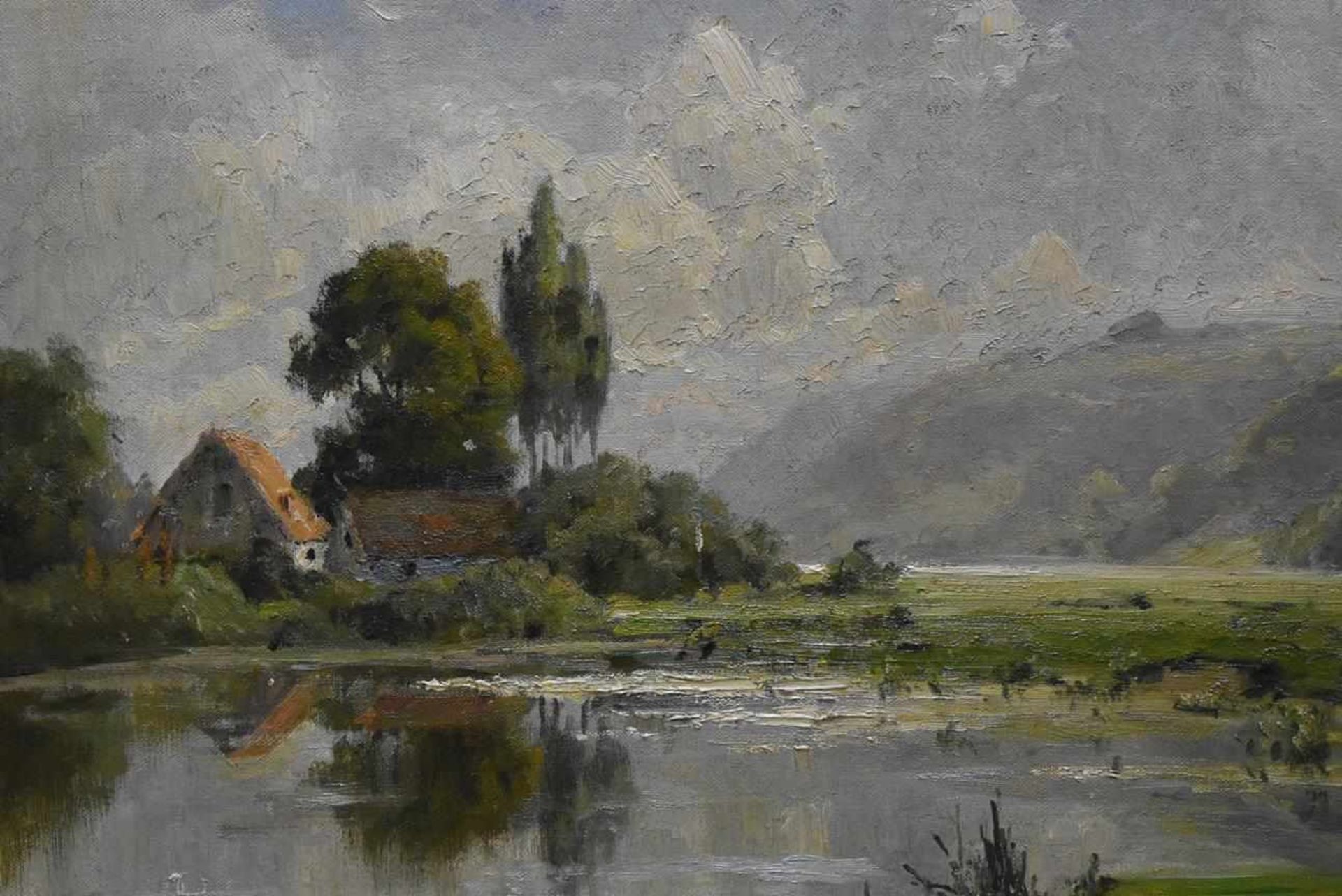 Oskar Leu (1864-1942) "Haus am See" Öl auf Leinwand, Münchener Schule und Sohn des Malers August - Bild 2 aus 3