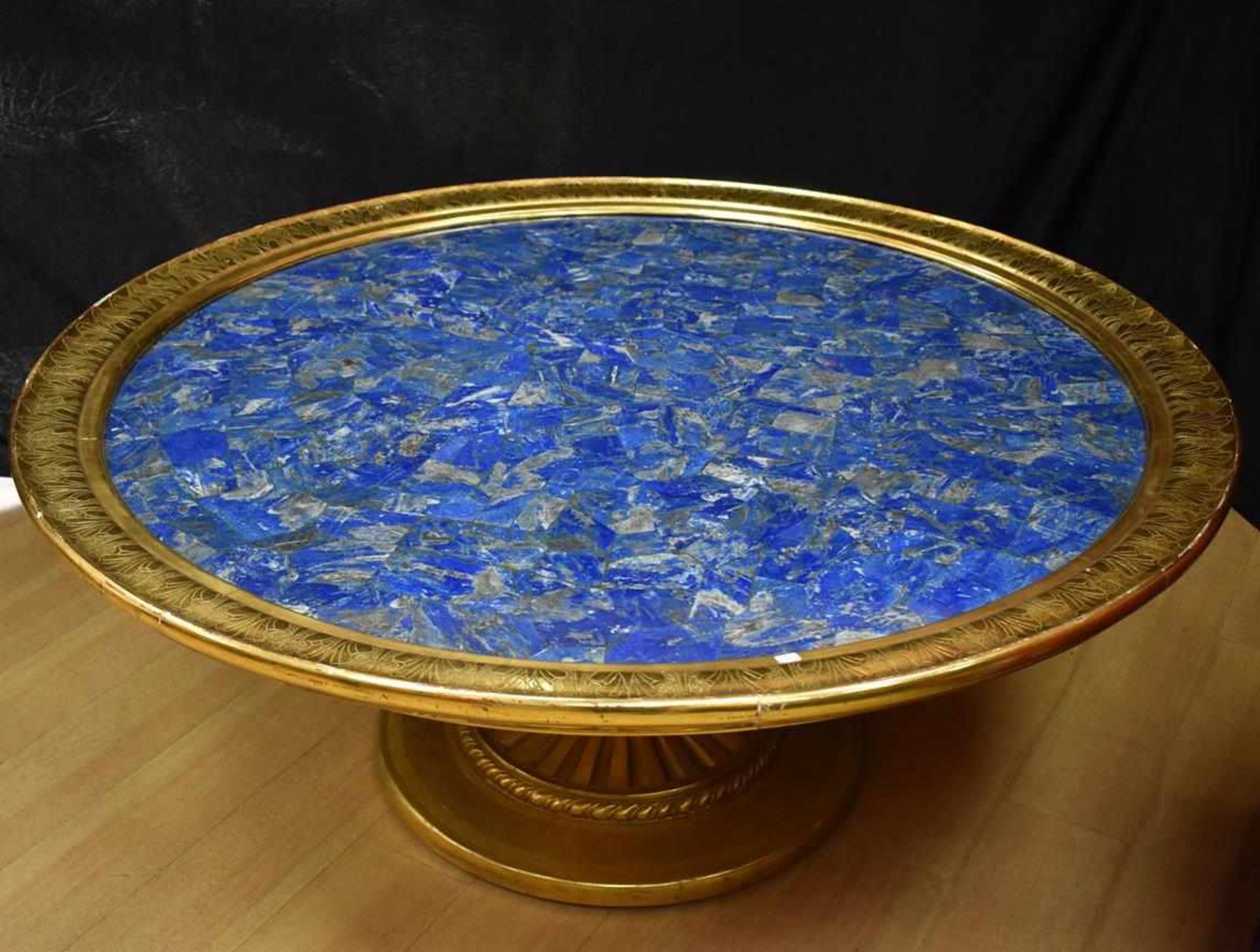 Lapis Lazuli Tisch Lapislazuli Mosaik Intarsien Arbeit, Maße: Höhe ca. 60 cm, Durchmesser ca. 130