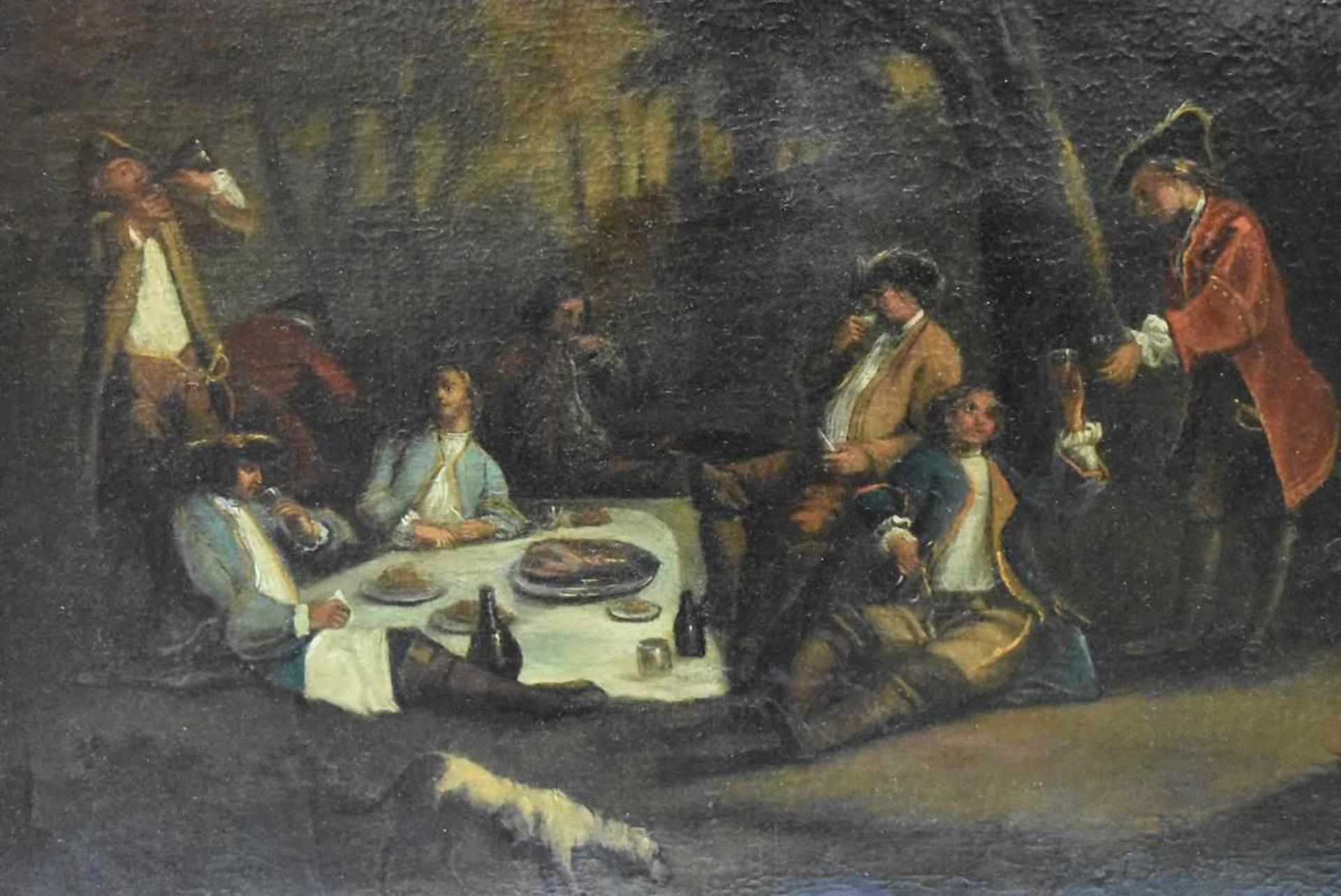 "Picknick" um 1800 Öl auf Leinwand doubliert, Gemälde eines unbekannten Künstlers um 1800, Maße 83 - Bild 2 aus 2