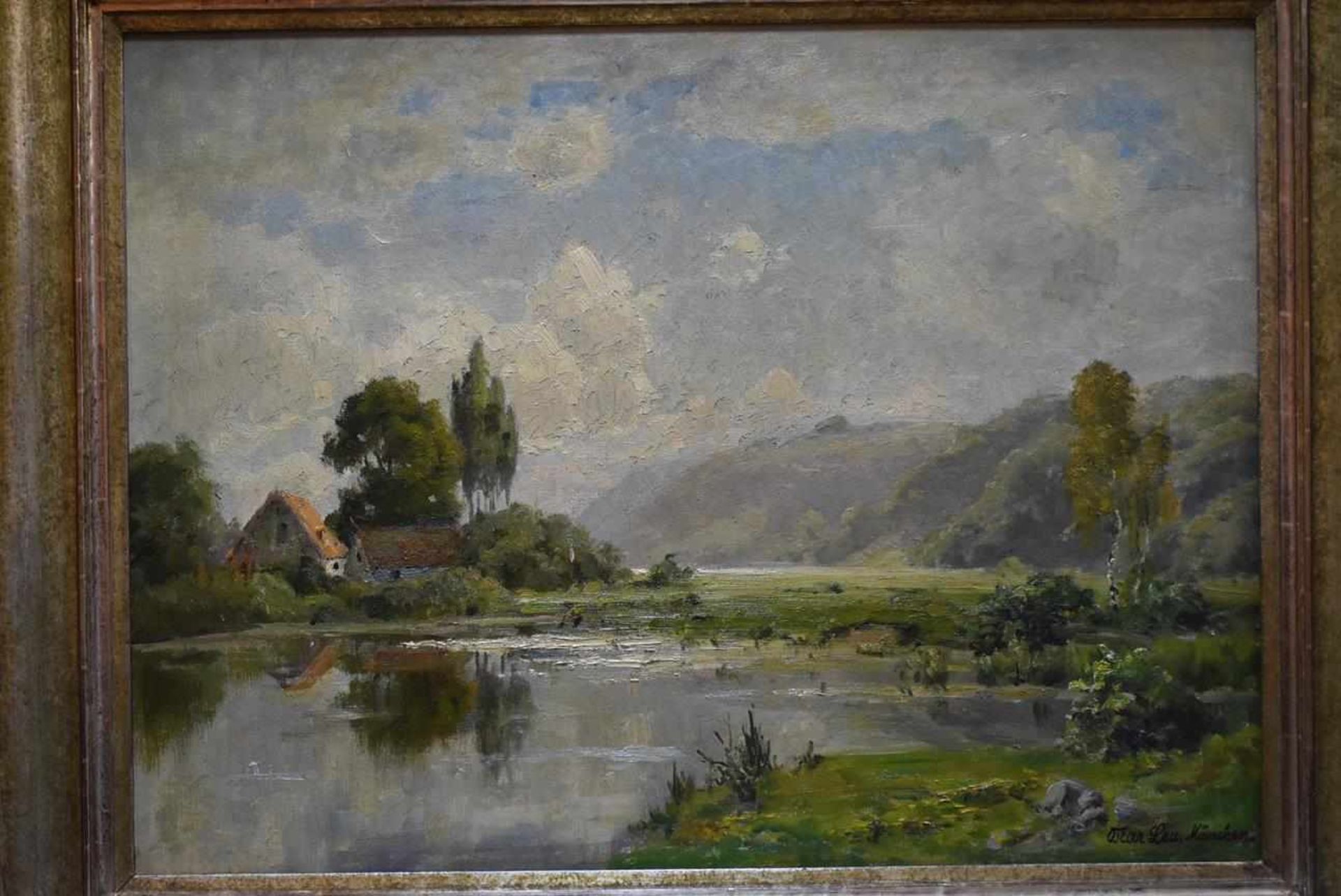 Oskar Leu (1864-1942) "Haus am See" Öl auf Leinwand, Münchener Schule und Sohn des Malers August