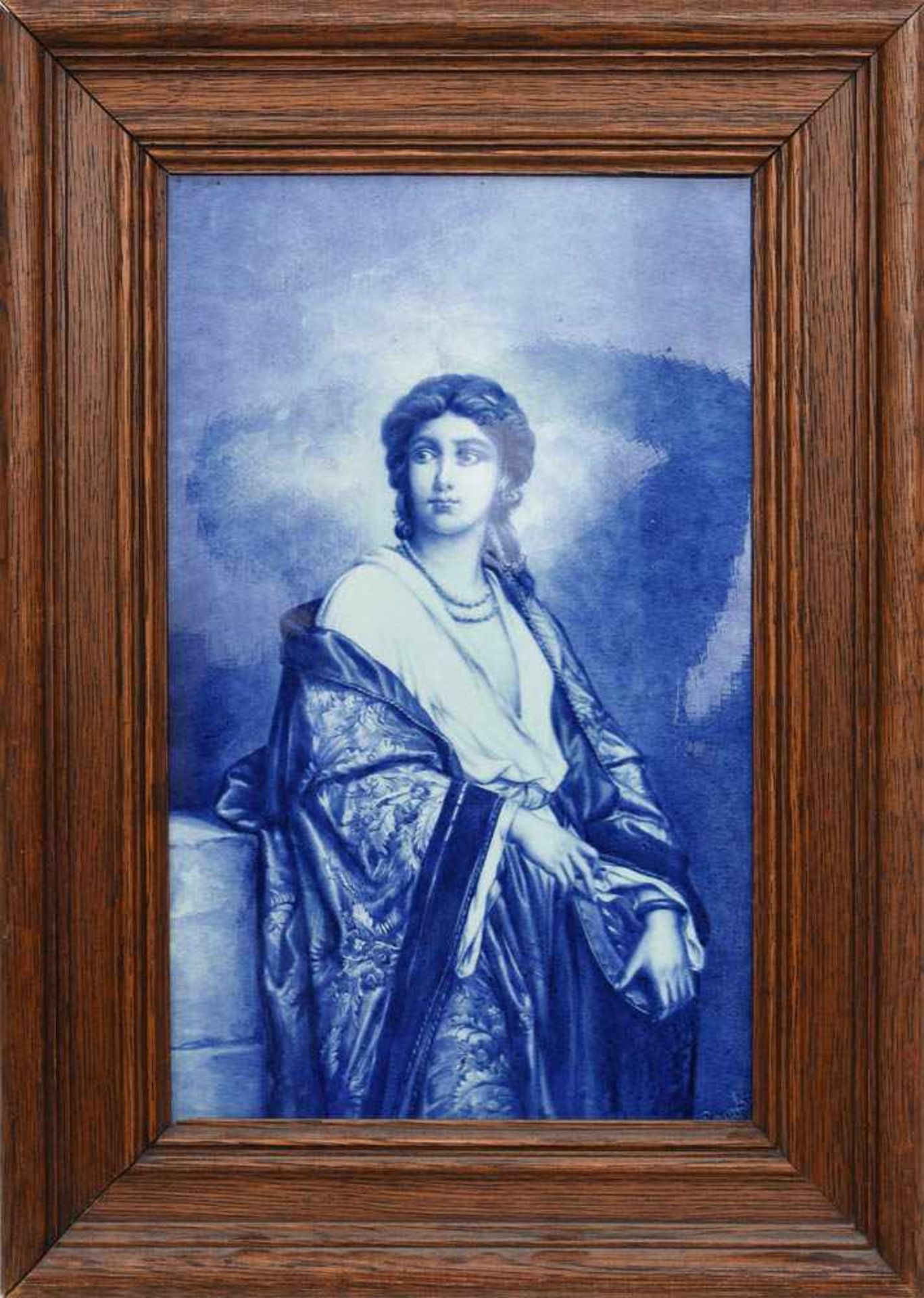 VILLEROY&BOCH METTLACH, Porzellan Bildplatte "Frauenporträt", kobaltblau bemalt, um 1900Nach einem