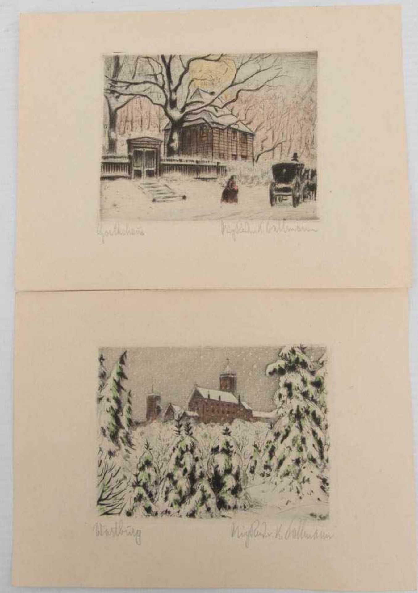 KURT PALLMANN, ZWEI FARBRADIERUNGEN, auf Papier, handsigniertKurt Pallmann (1886- 1952). Zwei