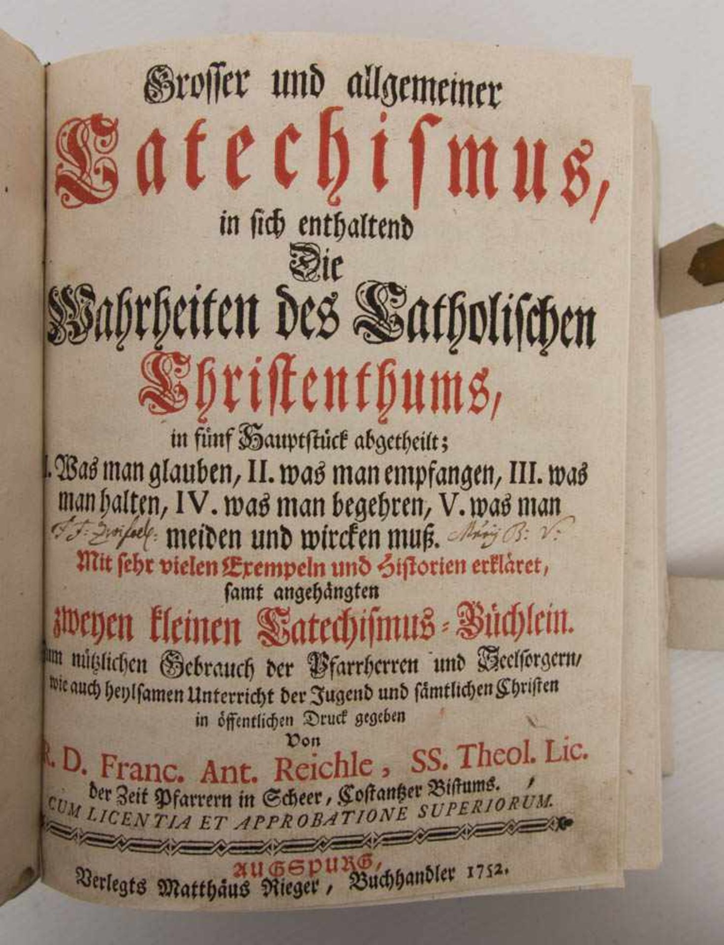 KATECHISMUS, Wahrheiten des Katolischen Chistentums, restauriert. Deutschland, 1752.Einband stark - Image 4 of 5